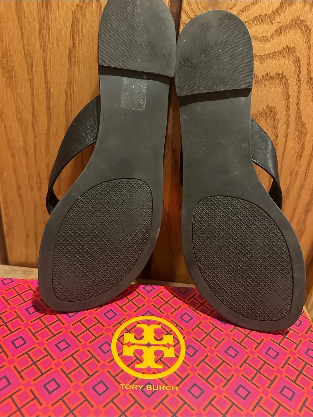 Tory Burch Black Flip Flop Sandals with Gold Logo